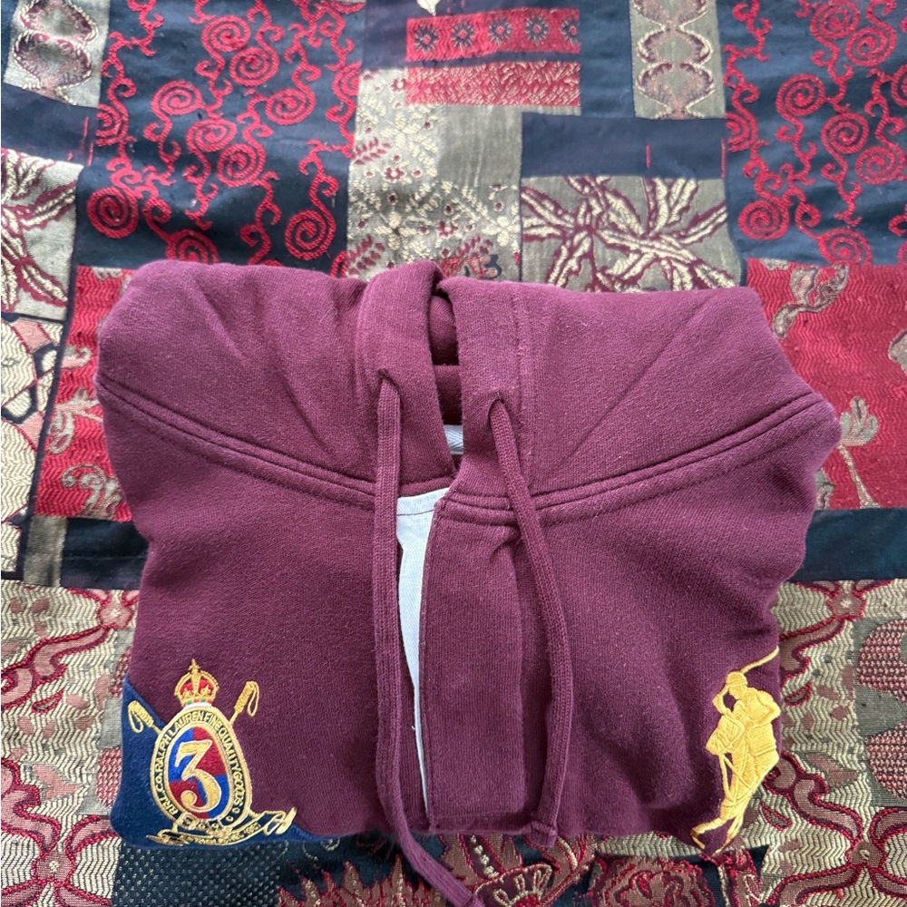 Polo Ralph Lauren Big Pony #3 Striped Burgundy Quarter Button Pullover Hoodie - Picture 7 of 7